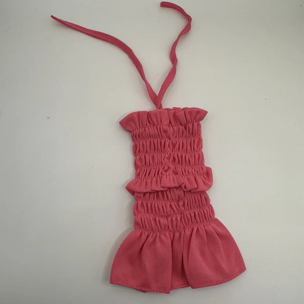 VTG Barbie Doll Pink‎ Scrunch Ruched Dress Halter Handmade 90's